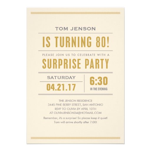 Big Type 80th Surprise Birthday Party Invitations