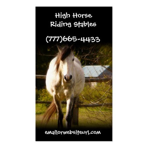 Big White Horse in Rural Field Equestrian Biz Business Card Template (front side)