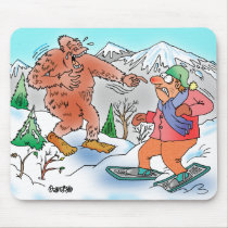 BIGFOOT LAUGHS HYSTERICALLY AT SNOWSHOER MOUSEPAD mousepads