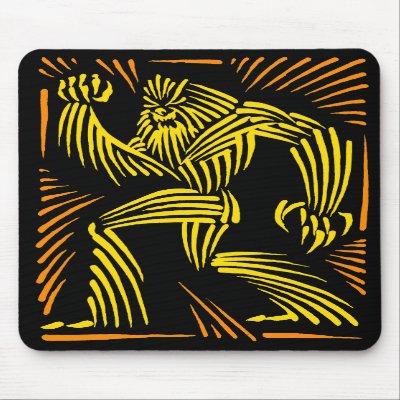 Bigfoot Mousepad Woodcut Graphic - Yellow & Orange by SwansonIllustration