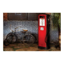 Bike - Two Bikes and a Gas Pump posters by suburbanscenes Bike - Two Bikes and a Gas Pump posters