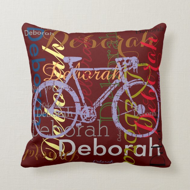 bike with patterned name personalized throw pillow