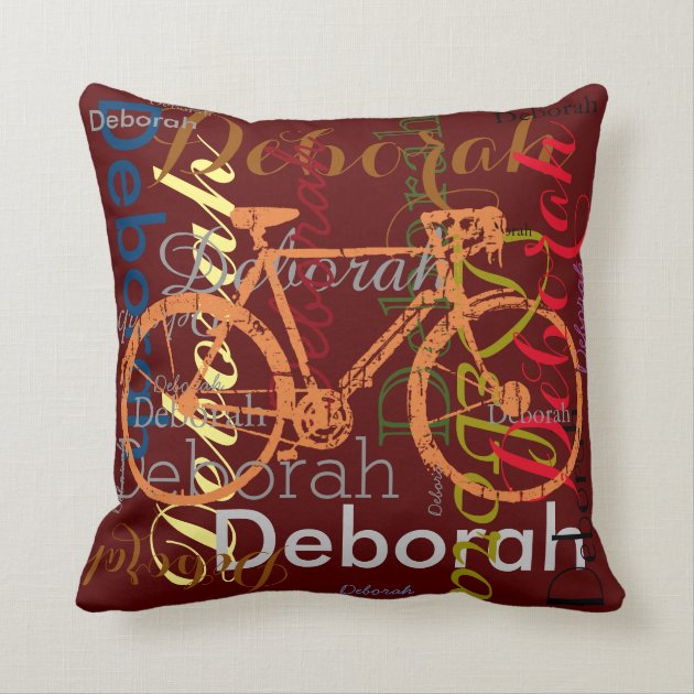 bike with patterned name personalized throw pillow