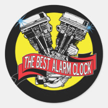 Biker Alarm Clock Round Sticker