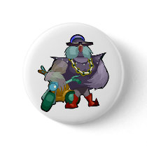 Biker Bird Pinback Buttons