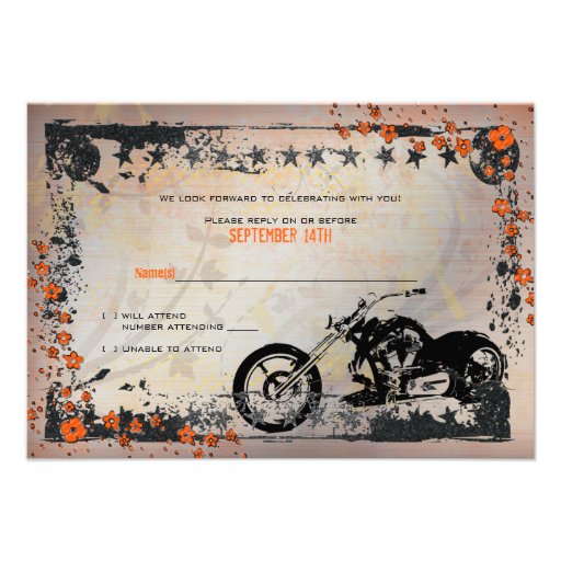Biker or Motorcyle Wedding RSVP Response card Custom Announcements
