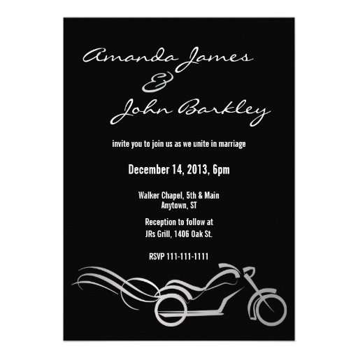 Biker Wedding Black with Swirls Personalized Invitations