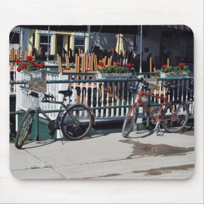 Bikes at cafe mousepad by DiscoverAmerica