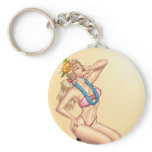 Bikini Blond Pin-up Girl with Flowers by Al Rio Keychains