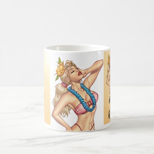 Bikini Blond Pin-up Girl with Flowers by Al Rio Coffee Mug