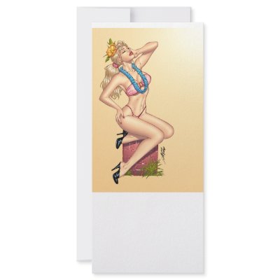 Bikini Blond Pin-up Girl with Flowers by Al Rio Rack Card by AlRioArt