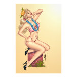Bikini Blond Pin-up Girl with Flowers by Al Rio Stationery Design