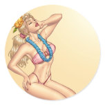 Bikini Blond Pin-up Girl with Flowers by Al Rio Stickers