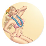 Bikini Blond Pin-up Girl with Flowers by Al Rio Stickers