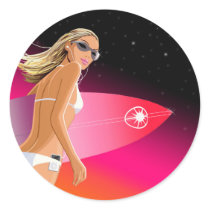 Bikini_Surfboard Round Sticker