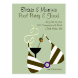 Bikinis and Martinis Pool Party Invitation postcards