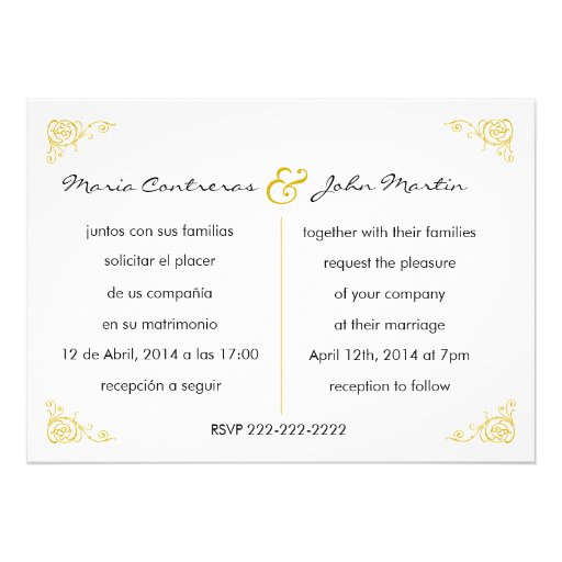 Bilingual English Spanish Wedding Invitation