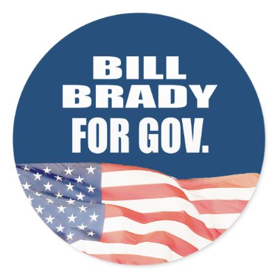 BILL BRADY FOR GOVERNOR ROUND STICKER by Politicaltshirts