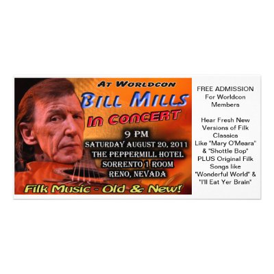 Bill Mills in Concert at Worldcon Souvenir Ticket Customized Photo Card by BillMillsMusic