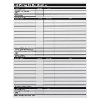 Bill Paying Schedule Sheets letterhead