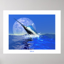 animal, background, beautiful, blue, coral, concept, conceptual, escape, exploration, fish, flee, flying, free, freedom, glass, isolated, liquid, lonely, motion, move, splash, splashing, spring, swim, tropical, underwater, water, sailfish, ocean, sea, creature, marlin, hunt, reef, billfish, undersea, Poster with custom graphic design