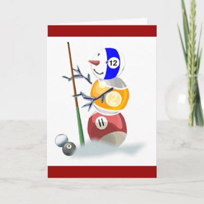 Billiard Ball Snowman Christmas Greeting Card