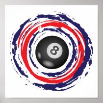 Billiard Red Blue And White Poster