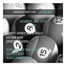Billiards Bachelor Party Invitation Cards