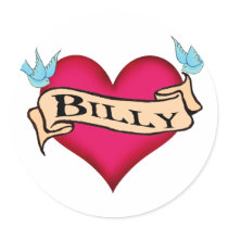 Billy - Custom Heart Tattoo T-shirts & Gifts stickers