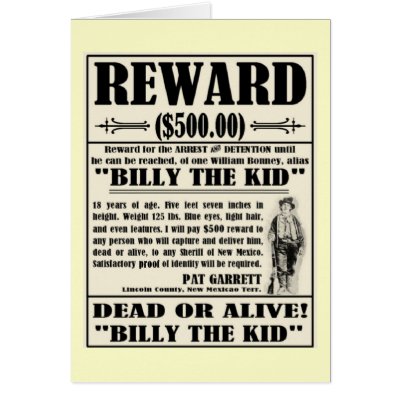 Billy the Kid Wanted Poster Cards by posterbaby
