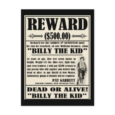 Billy the Kid Wanted Poster Post Card by posterbaby