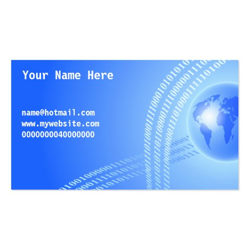 Binary Globe Background, Your Name Here, Business Card Template (front side)