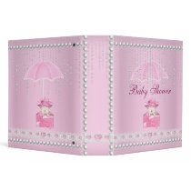 Binder Baby Shower Girl Pink Umbrella Pearl White