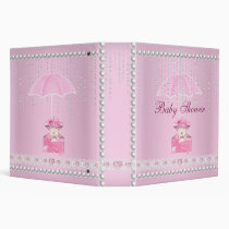 Binder Baby Shower Girl Pink Umbrella Pearl White binders