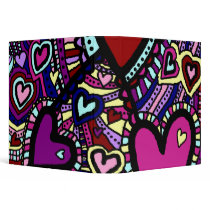 Binder, Colorful Abstract Doodle Art Hearts