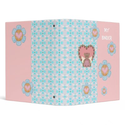 Binder Girls Blue Flowers Pink Bear by Shan_Darling_Gifts