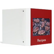 Binder, recipes, red background, steak grilling
