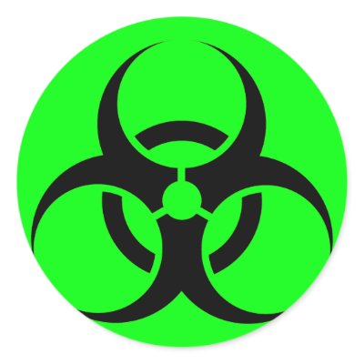 Bio Hazard or Biohazard Sign Symbol Warning Green Round Stickers by inquester