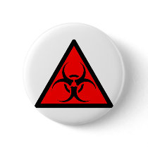 Bio Hazard or Biohazard Sign Symbol Warning Red Button