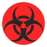 Bio Hazard or Biohazard Sign Symbol Warning Red Round Stickers