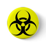 Bio Hazard or Biohazard Sign Symbol Warning Yellow Pinback Button