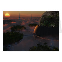 biodome, trees, science, fiction, sunset, clouds, Card with custom graphic design