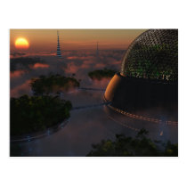 biodome, trees, science, fiction, sunset, clouds, Postcard with custom graphic design
