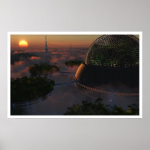 biodome, trees, science, fiction, sunset, clouds, space posters, desktop wallpaper, Poster with custom graphic design