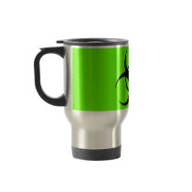 Biohazard symbol on green coffee mug