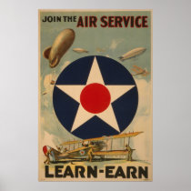 Biplane Airplane Blimp Air Service WWI Poster