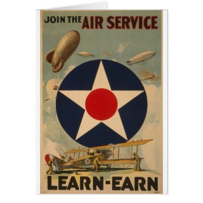 Biplane Blimp Airship Airplane Vintage Art Card by PaperTimeMachine