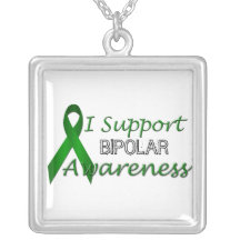 Bipolar Awareness Green Ribbon Sterling Necklace