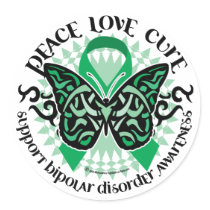 Bipolar Disorder Butterfly Tribal 2 Round Stickers