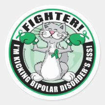 Bipolar Disorder Cat Fighter Round Sticker